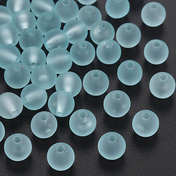Transparent Acrylic Beads, Rubberized Style, Frosted, Round, Light Blue, 8x7mm, Hole: 1.8mm, about 1745pcs/500g