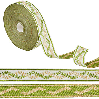 Polyester Jacquard Rhombus Ribbon, Clothes Accessories, Curtain Decoration, Yellow Green, 1-1/8 inch(30mm)