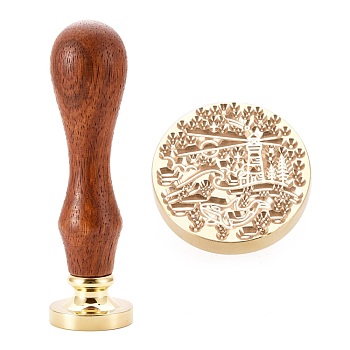 Brass Wax Sealing Stamp, with Rosewood Handle for Post Decoration DIY Card Making, Lighthouse Pattern, 89.5x25.5mm