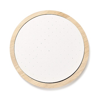Flat Round Bamboo Jewelry Earring Stud Organizer Display Stands, Earrings Tray with PU Leather Mat, Floral White, 26.5x1.7cm