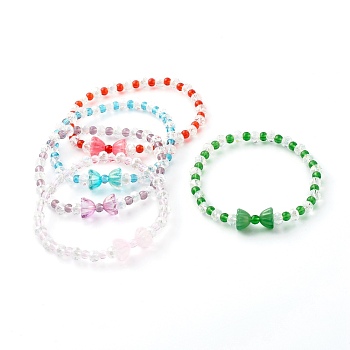 Glass Beads Stretch Bracelets, Bowknot, Mixed Color, Inner Diameter: 2-1/2 inch(6.2cm)