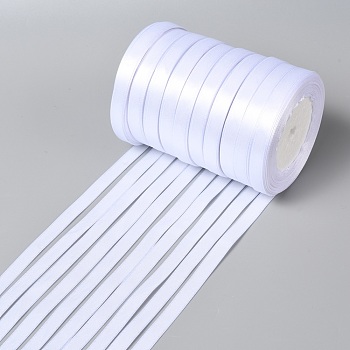 Single Face Satin Ribbon, Polyester Ribbon, White, 3/8 inch(10mm) wide, 25yards/roll(22.86m/roll), 10rolls/group, 250yards/group(228.6m/group)