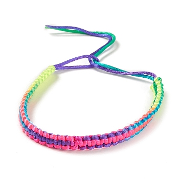 Rainbow Color Polyester Braided Adjustable Bracelet Making for Women, Colorful, 11-3/8~11-5/8 inch(28.9~29.5cm), 6mm