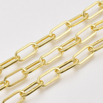 Unwelded Iron Paperclip Chains, Flat Oval, Drawn Elongated Cable Chains, Golden, 15x6x1.2mm