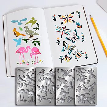 Fingerinspire 4Pcs 4 Style Stainless Steel Cutting Dies Stencils, for DIY Scrapbooking/Photo Album, Decorative Embossing DIY Paper Card, Stainless Steel Color, Insect Pattern, 17.7x10.1cm, 1pc/style