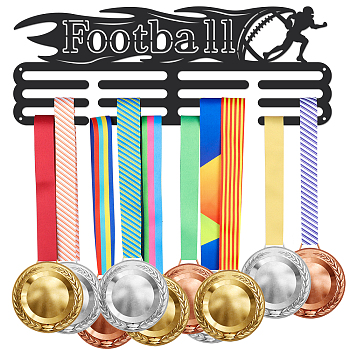 Fashion Iron Medal Hanger Holder Display Wall Rack, with Screws, 3 Line, Word, Football Pattern, 150x400mm