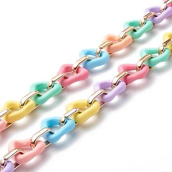 Handmade Acrylic & CCB Plastic Link Chains, Rubberized Style, Triangle, Colorful, 18.5x11.5x4.5mm and 23x23x6mm, 39.37 inch(1m)/strand