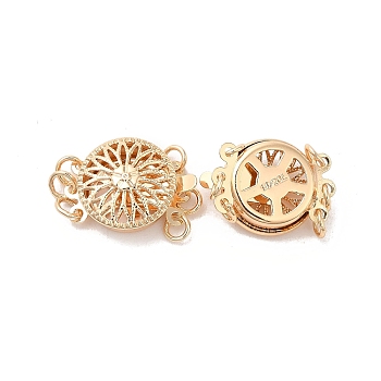 Rack Plating Flower Brass Box Clasps, 3-Strand, 6-Hole, Real 18K Gold Plated, 12x16x5.5mm, Hole: 1.8mm