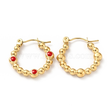 Ion Plating(IP) 304 Stainless Steel Twist Teardrop Hoop Earrings with Enamel for Women(EJEW-G293-18E-G)-2