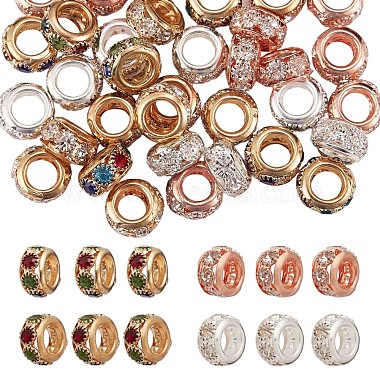 Mixed Color Rondelle Brass+Rhinestone Spacer Beads