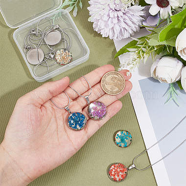 5Pcs 5 Color Dry Flower Pressed Glass Pendant Necklaces Set with Snake Chains(NJEW-UN0001-38)-4