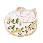 Alloy Enamel Pendants, Golden, Cat with Flower Charm, White, 24.5x25x1mm, Hole: 1.6mm(ENAM-147-04B-G)