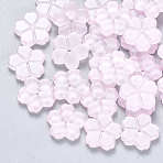 Transparent Single Face Spray Painted Glass Beads, Flower, Pink, 11.5x12x2.5mm, Hole: 1mm(GLAA-S190-006B-02)