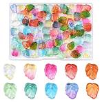 120Pcs 10 Colors Autumn Theme Two-Tone Transparent Glass Charms, Leaf, Mixed Color, 13.5x10.5x3.5mm, Hole: 1.2mm, 12pcs/color(GLAA-FS0002-62)