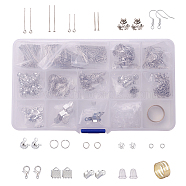 DIY Jewelry Finding Kits, with Iron Head Pins & Eye Pins & Folding Crimp Ends & Ribbon Ends & Earring Hooks & Bead Caps & Bead Tips & Jump Rings, Brass Assistant Tool, Zinc Alloy Lobster Claw Clasps, Platinum, 18x10.5x2.2cm(DIY-YW0001-63P)