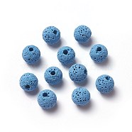 Unwaxed Natural Lava Rock Beads, for Perfume Essential Oil Beads, Aromatherapy Beads, Dyed, Round, Dodger Blue, 8.5mm, Hole: 1.5~2mm(X-G-F325-8mm-A06)