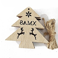 Unfinished Wood Pendant Decorations, with Hemp Rope, for Christmas Ornaments, Christmas Tree, 7.2x7.2cm, 10pcs/bag(XMAS-PW0001-170-08)