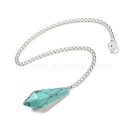 Synthetic Turquoise Cone Pointed Dowsing Pendulums, with Silver Plated Iron Curb Chains, Faceted, 210~215mm(G-A249-02S-05)