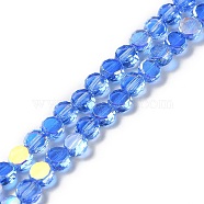 Transparent Electroplate Glass Beads Strands, AB Color, Faceted Flat Round, Cornflower Blue, 6x3mm, Hole: 1.2mm, about 98~100pcs/strand, 20.08''~20.87''(51~53cm)(GLAA-Q099-I01-06)