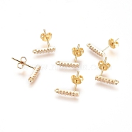 Brass Micro Pave Cubic Zirconia Stud Earring Finding, Long-Lasting Plated, Strip, with Loop and Ear Nuts, Clear, Real 18K Gold Plated, 11x1.5x2mm, Hole: 1mm, Pin: 0.7mm(X-KK-G389-38G)