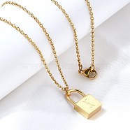 304 Stainless Steel Rolo Chain Pendant Necklaces, Padlock Necklaces for Women Men, Locks with Letter, Letter X, 17.64 inch(44.8cm)(NJEW-S444-01G-24)