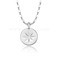 Vintage S925 Silver Eight-pointed Star Coin Pendant Necklace, Retro Style for Women Men, Platinum(MV8352-3)