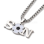 202 Stainless Steel Enamel Box Chain Sport Ball Pendant Necklaces for Men, Stainless Steel Color, Football, 23.74 inch(60.3cm), Pendant: 17x33mm(NJEW-K380-01B-01)