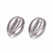 304 Stainless Steel Pendants, Cowrie Shell Shape, Stainless Steel Color, 14x9.5x2mm, Hole: 2x10mm(X-STAS-G218-11P-01)