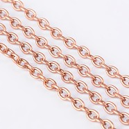 Iron Cable Chains, for DIY Jewelry Making, with Spool, Unwelded, Oval, Lead Free and Nickel Free, Red Copper, 3x2x0.5mm, about 328.08 Feet(100m)/roll(CH-S079-R-FF)