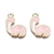 Alloy Pendants, with Enamel, Cadmium Free & Lead Free, Light Gold, Dinosaur, Pink, 19x16x1.5mm, Hole: 2mm(ENAM-S119-075C-RS)