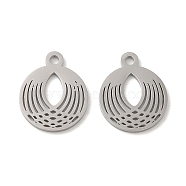 304 Stainless Steel Charms, Laser Cut, Flat Round Charm, Stainless Steel Color, 14.5x12x1mm, Hole: 1.6mm(STAS-J042-11P)