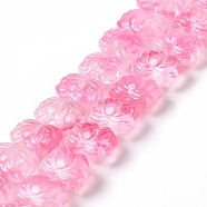 Transparent Glass Beads Strands, Lotus, Hot Pink, 10x14x7mm, Hole: 0.8mm, about 38pcs/strand, 14.17 inch(36cm)(GLAA-F114-01E)