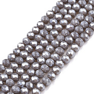 Electroplate Glass Beads Strands, Pearl Luster Plated, Faceted, Rondelle, Dark Gray, 2.9~3.3x2mm, Hole: 0.8mm, about 148~150pcs/strand, 39.5~40cm(EGLA-A044-P2mm-A10)