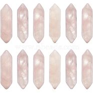Faceted Natural Rose Quartz Double Terminated Point Beads, Healing Stones, Reiki Energy Balancing Meditation Therapy Wand, for Wire Wrapped Pendants Making, No Hole/Undrilled, 30~32x9x9mm, 12pcs/box(G-OC0003-61)