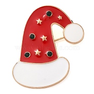 Christmas Theme Enamel Pins, Golden Alloy Rhinestones Brooches for Backpack Clothes, Hat, 37x33mm(JEWB-U007-01F)