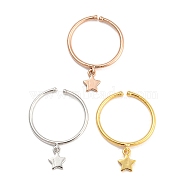 Rack Plating Brass Cuff Rings, Long-Lasting Plated, Star Charm Finger Ring, Stackable Thin Ring for Women, Mixed Color, US Size 6 3/4(17.1mm), 1.3mm(KK-K272-02)