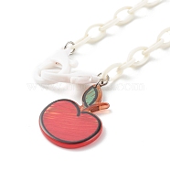 Transparent Acrylic Pendants Necklaces, with Opaque Acrylic Cable Chains, Apple, White, 21.25 inch(54cm)(NJEW-JN03521-05)