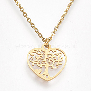 201 Stainless Steel Pendant Necklaces, with Cable Chains and Lobster Claw Clasps, Heart with Tree, Golden, 15.7 inch(40cm), 1.5mm, Pendant: 16x15~15.5x1mm(NJEW-T009-JN148-40-2)
