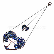 Natural Lapis Lazuli Big Pendants, Wire Wrapped Pendants, with Red Copper Brass Wires, Heart with Lobster Claw Clasps, 420~455x138~150x7.5~9.5mm, Hole: 16.5mm(G-T133-R07F)