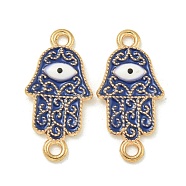 Alloy Enamel Links Connector Charms, Golden, Midnight Blue, Hamsa Hand, 23x11x1.5mm, Hole: 1.8mm(ENAM-S003-01A)