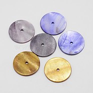 Dyed Natural Shell Bead Spacers, Disc/Flat Round, Heishi Beads, Mixed Color, 25x2mm, Hole: 2mm(SHEL-P004-08)