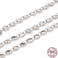 Rhodium Plated 925 Sterling Silver Flat Round Link Chains, Sequin Chains, Soldered, Platinum, Flat Round: 4x0.4mm, Link Ring: 3x2x0.4mm(STER-NH0001-27B-P)