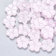 Transparent Single Face Spray Painted Glass Beads, Flower, Pink, 11.5x12x2.5mm, Hole: 1mm(GLAA-S190-006B-02)