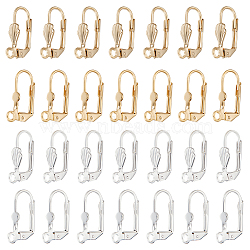 Beebeecraft 40Pcs 4 Style Brass Leverback Earring Findings, with Loop, 925 Sterling Silver Plated & Real 24K Gold Plated, 16.5x11x2~4mm, Pin: 0.7mm, Hole: 1.8mm, 10Pcs/style(KK-BBC0011-53)