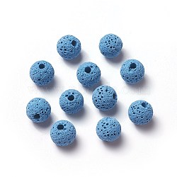 Unwaxed Natural Lava Rock Beads, for Perfume Essential Oil Beads, Aromatherapy Beads, Dyed, Round, Dodger Blue, 8.5mm, Hole: 1.5~2mm(X-G-F325-8mm-A06)