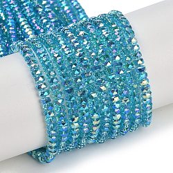 Electroplate Glass Beads Strands, Pearl Luster Plated, Faceted, Rondelle, Dark Turquoise, 3x4mm, Hole: 1mm, about 100pcs/strand, 12.60''(32cm)(GLAA-Q105-03G)