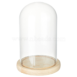 Glass Dome Cover, Decorative Display Case, Cloche Bell Jar Terrarium with Wood Base, for DIY Preserved Flower Gift, Cornsilk, 120x200mm(DJEW-WH0043-46)