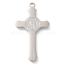 Anti-Tarnish 304 Stainless Steel Pendants, Cross with Cssml Ndsmd Cross God Father Religious Christianity Charm, Stainless Steel Color, 38x21.5x2mm, Hole: 2mm(STAS-P369-10P)