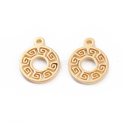 304 Stainless Steel Charms, Laser Cut, Flat Round, Golden, 12x10x1mm, Hole: 1.2mm(STAS-I151-35G)