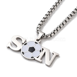 202 Stainless Steel Enamel Box Chain Sport Ball Pendant Necklaces for Men, Stainless Steel Color, Football, 23.74 inch(60.3cm), Pendant: 16.5x33mm(NJEW-K380-01B-01)